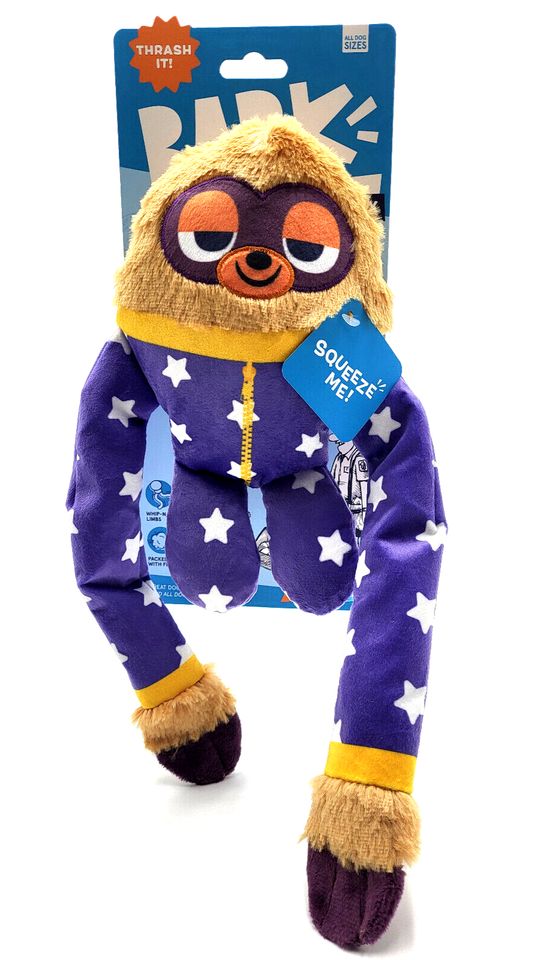 Bark Slow Jams Dan Pajama Party Sloth Plush Dog Toy Purple &amp; Brown