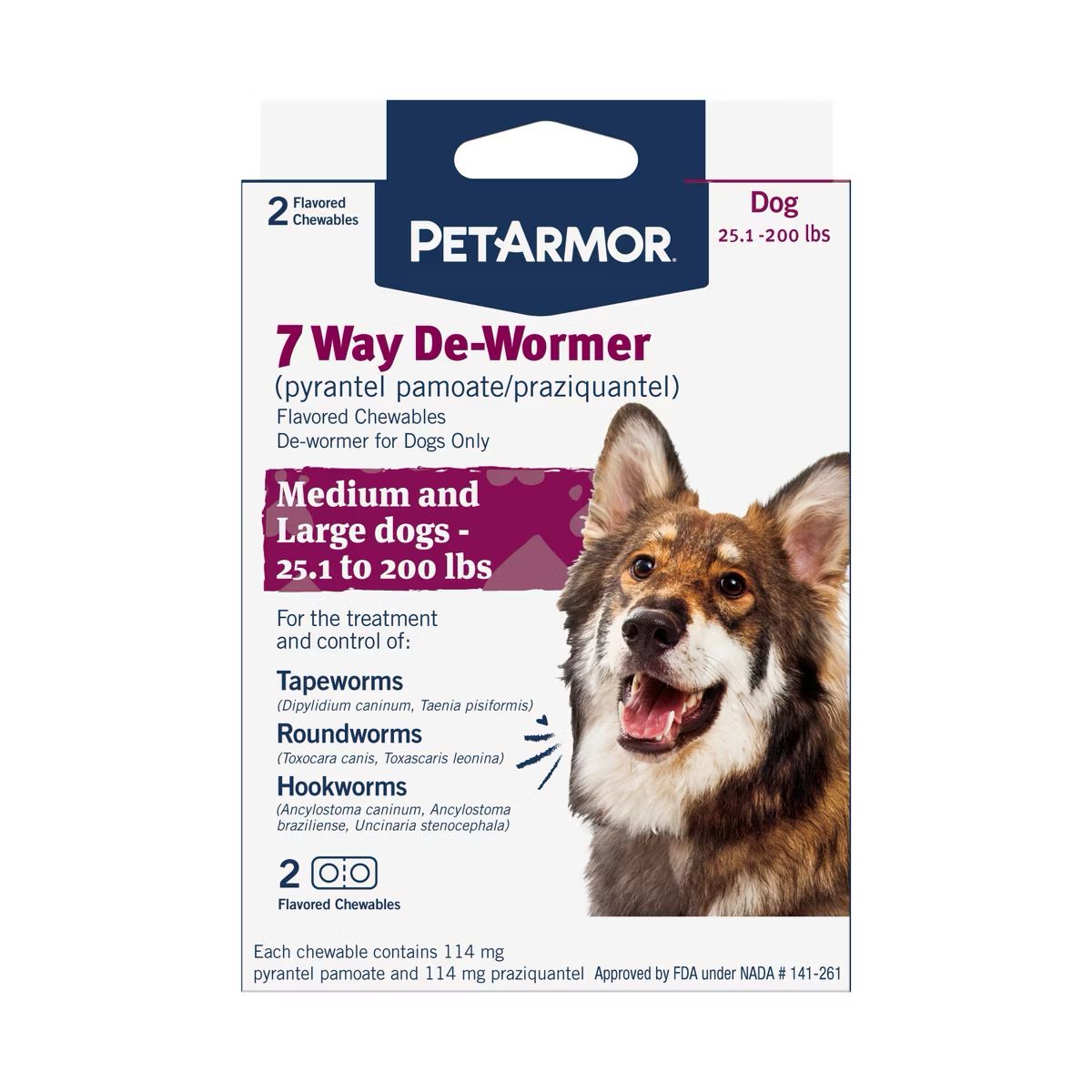Petarmor 7 Way De-wormer For Dogs, Oral Treatment For Tapeworm, Roundworm2CT