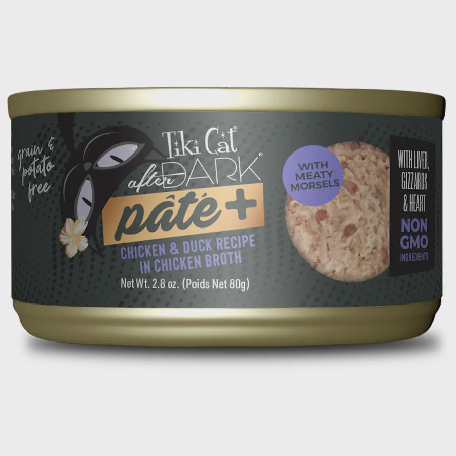 Tiki Cat After Dark Pate+, Chicken &amp; Duck Recipe in Chicken Broth, with High Moisture Broth for Optimal Hydration, Wet Canned Cat Food, 2.8 oz. Cans