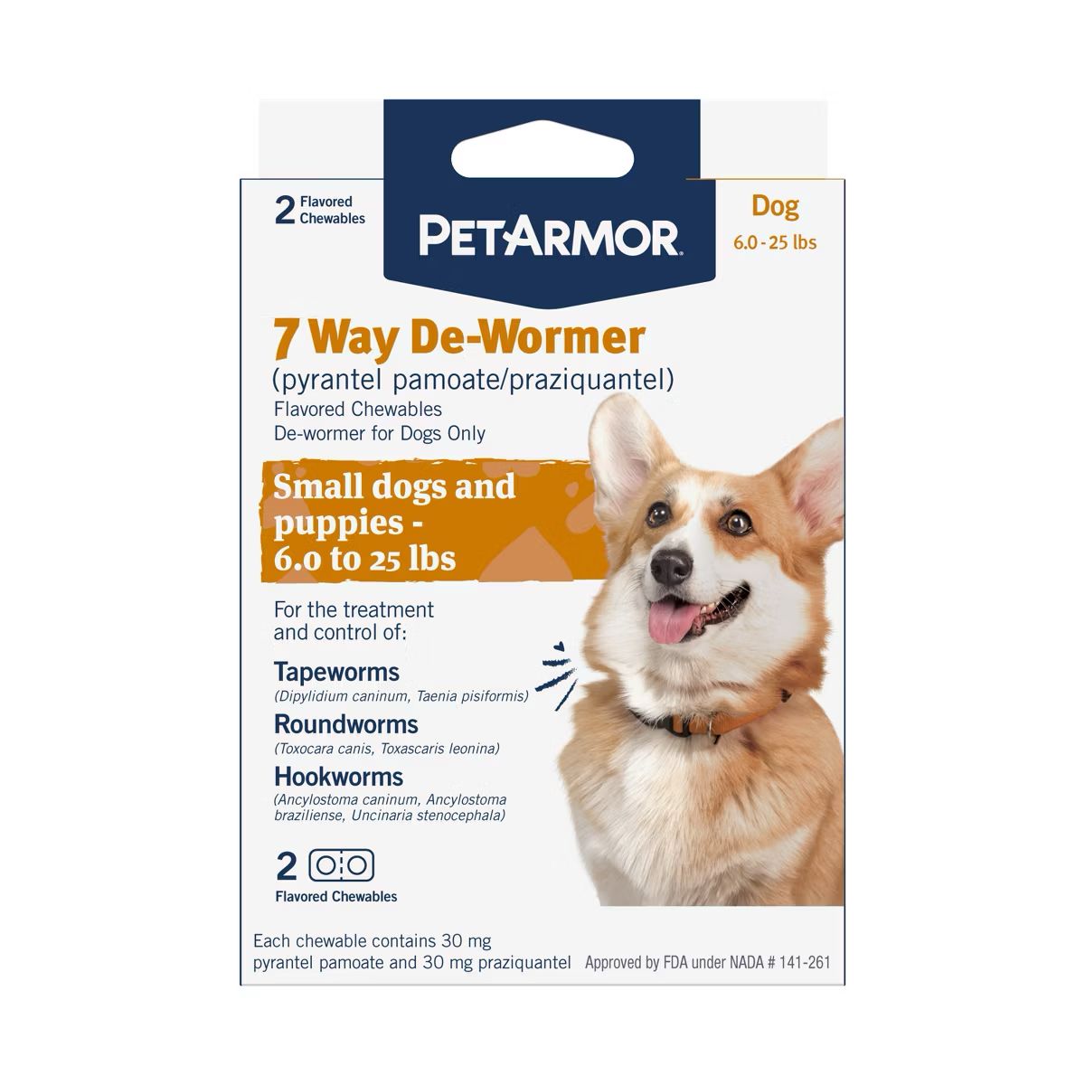 PetArmor 7 Way De-Wormer Insect Treatment for Small Dogs and Puppies - 2 Chewable Tablets 2CT