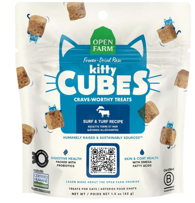 Open Farm Freeze-Dried Raw Kitty Cubes Cat Treats - Surf &amp; Turf Recipe 1.5oz Bag