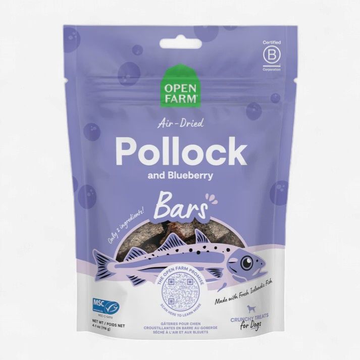 Open Farm Air Dried Pollock And Blueberry Dog Crunchy Treat Bars 4.1oz Bag