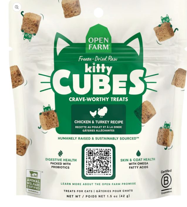 Open Farm Freeze-Dried Raw Kitty Cubes Cat Treats - Chicken &amp; Turkey Recipe 1.5oz Bag