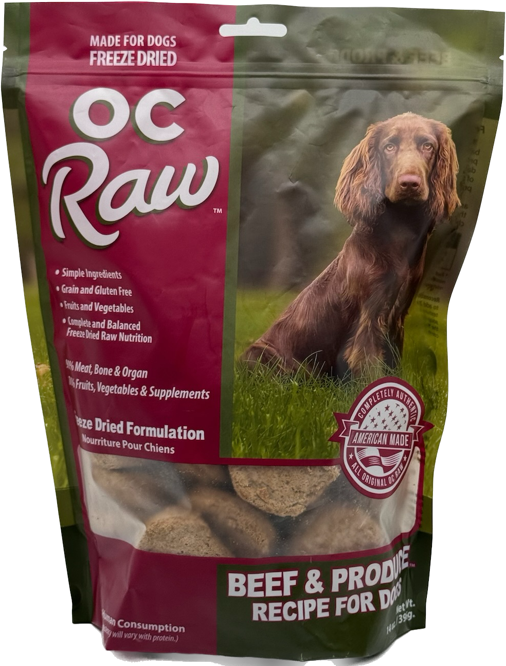 OC RAW FD BEEF &amp; PRODUCE  14 oz Freeze Dried Sliders