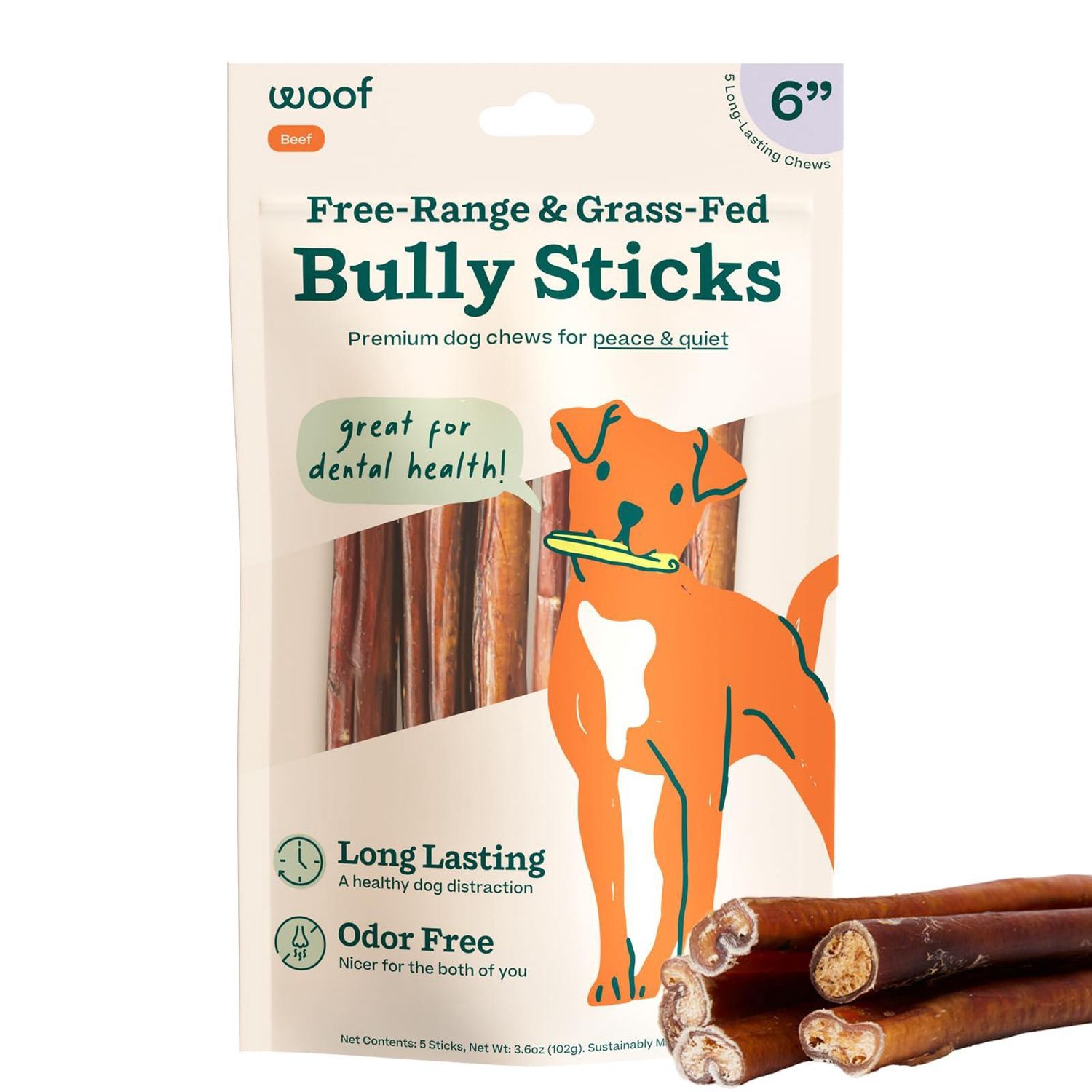 Woof BullySafe Bully Sticks Dog Treats 6-in, 5-pk