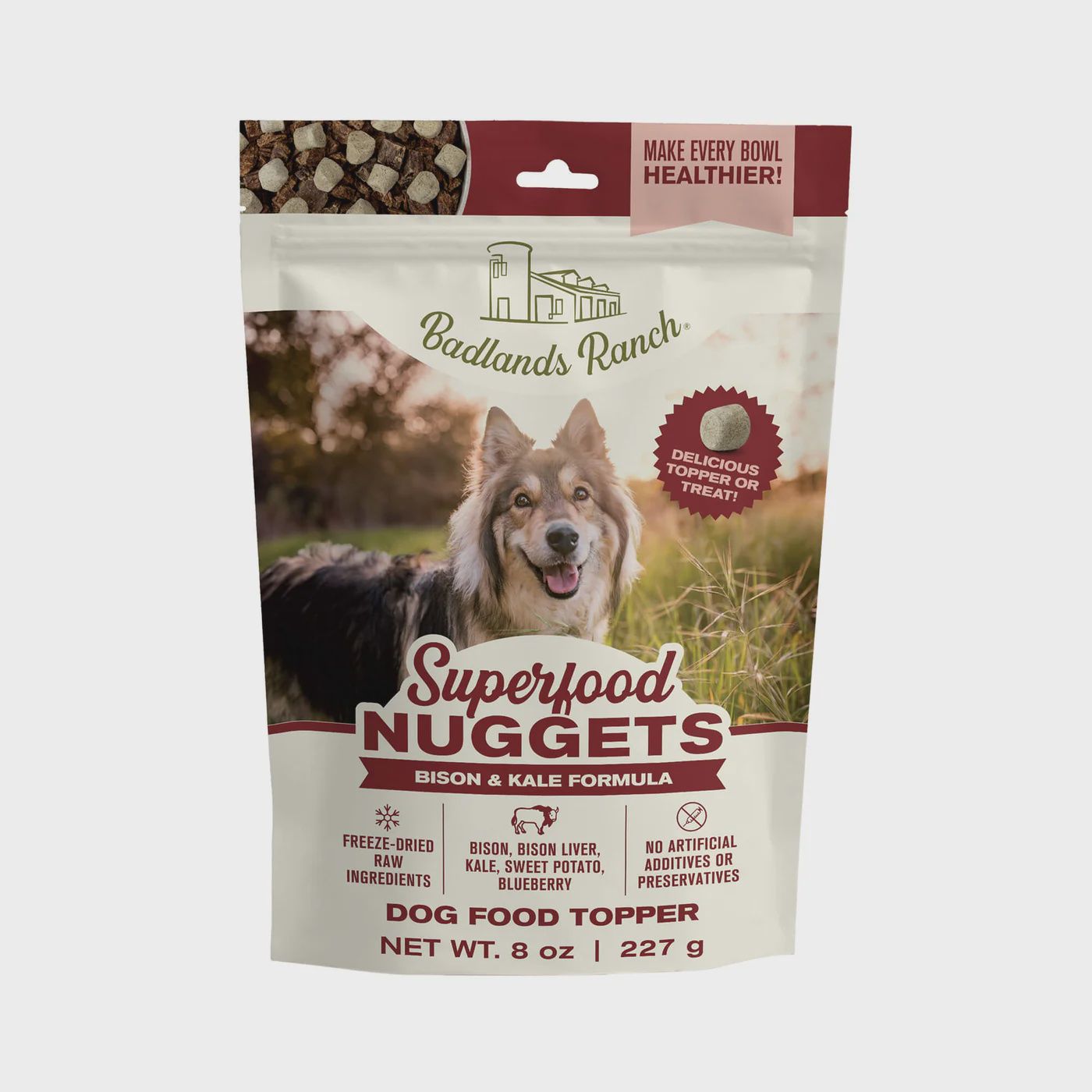 Badlands Ranch Superfood Nuggets Bison &amp; Kale Freeze-Dried Dog Food Topper, 8-oz