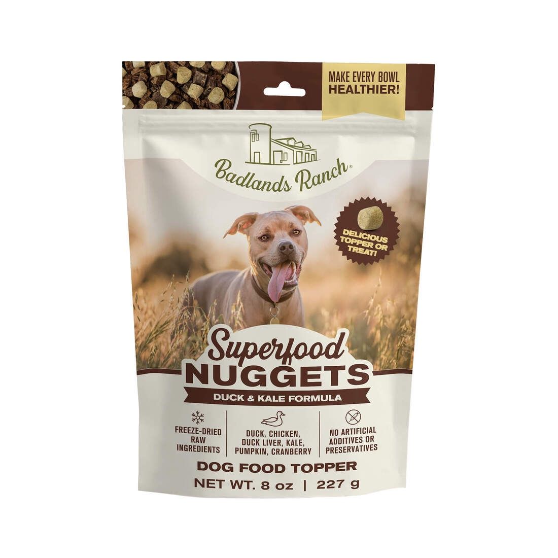 Badlands Ranch Superfood Nuggets Duck &amp; Kale Freeze-Dried Dog Food Topper, 8-oz
