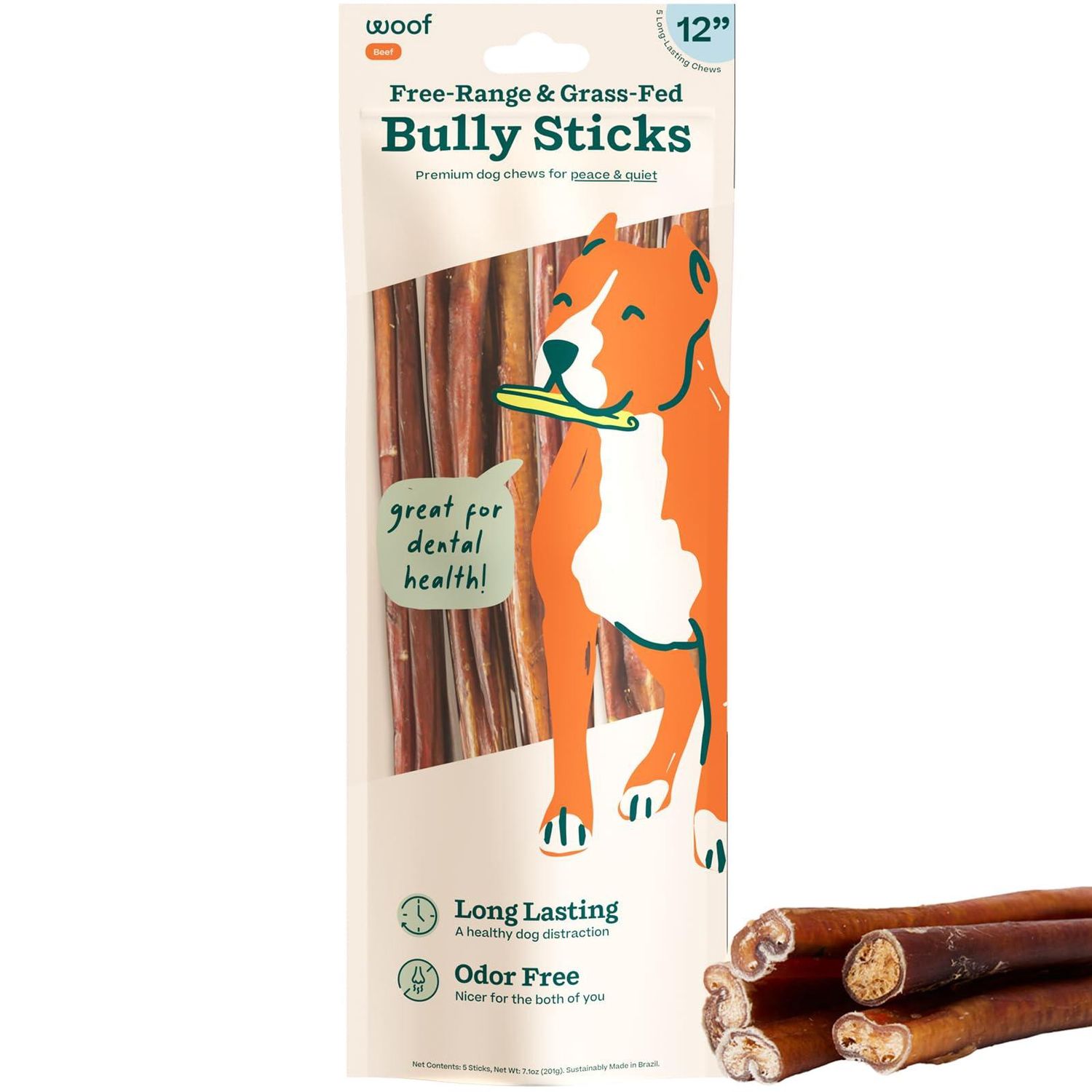 Woof BullySafe Bully Sticks Dog Treats 12-in, 5-pk