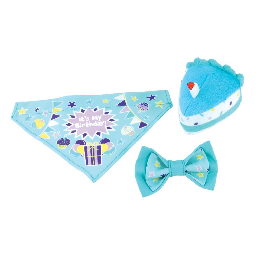 Li'l Pals  Birthday Combo, Teal, One Size - Bandana, Bow, &amp; Toy