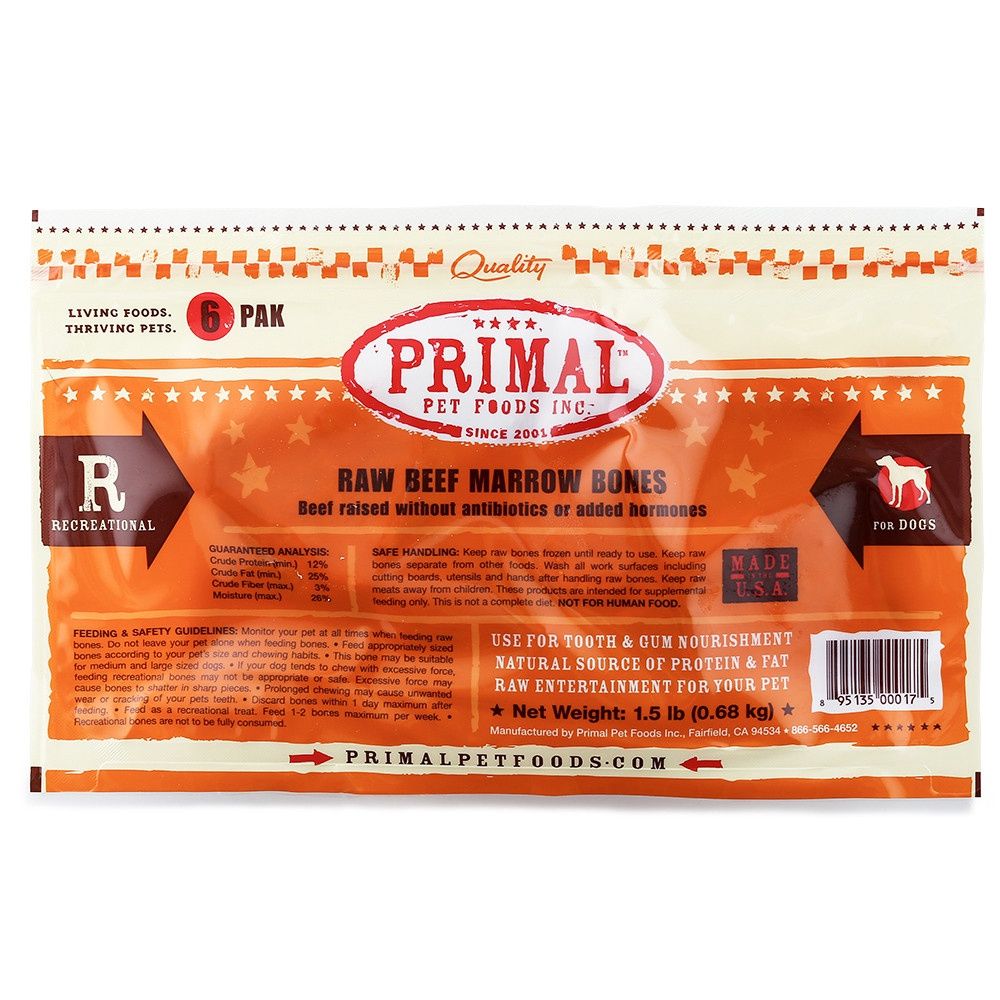 Primal Raw Frozen lBeef Marrow Bones for Dogs &amp; Cats
