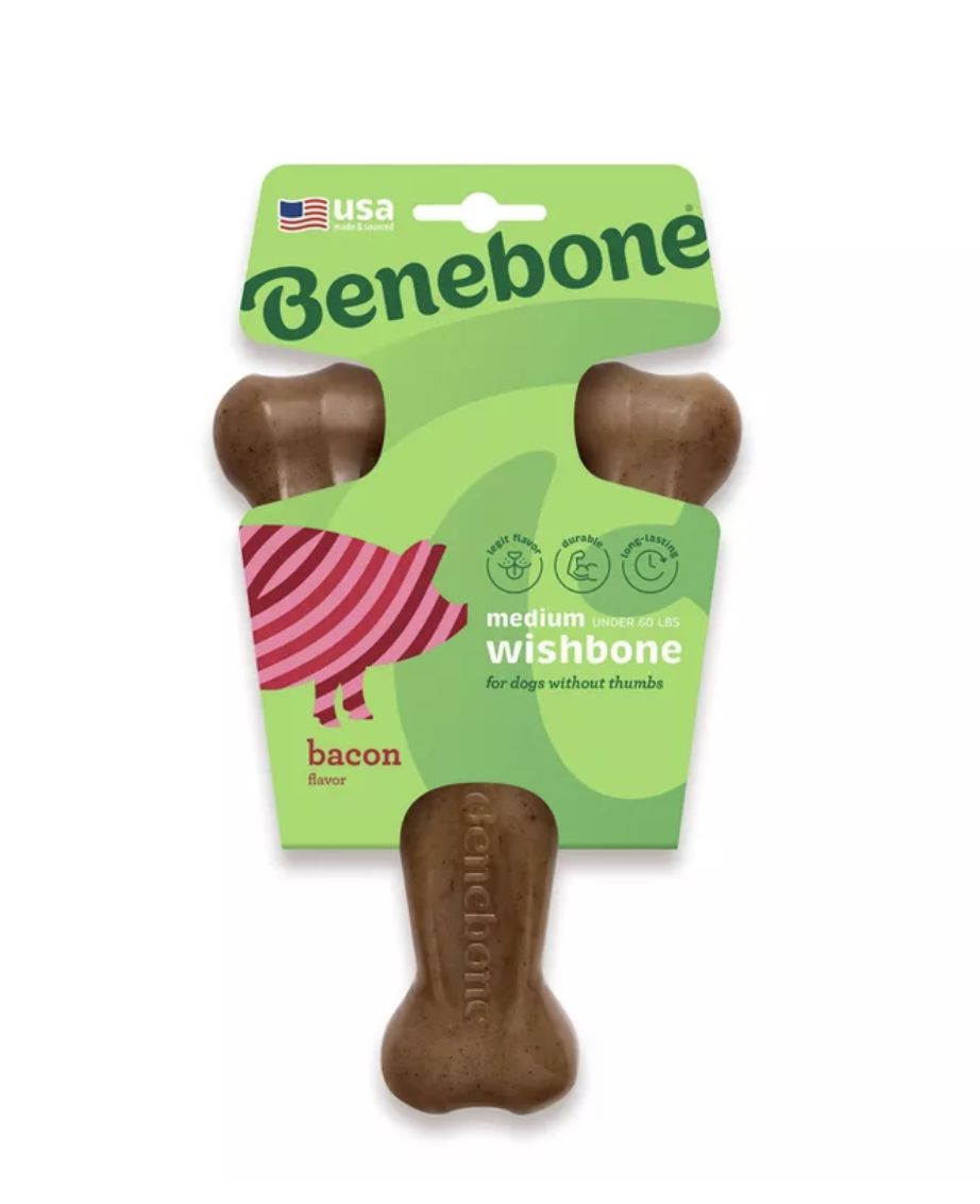 Benebone Wishbone Dog Chew Toy - Bacon - M