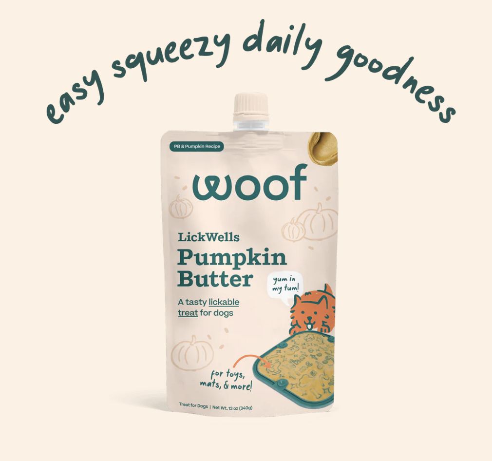 Woof Dog Treat Lickwells PB Pumpkin Butter 12 oz