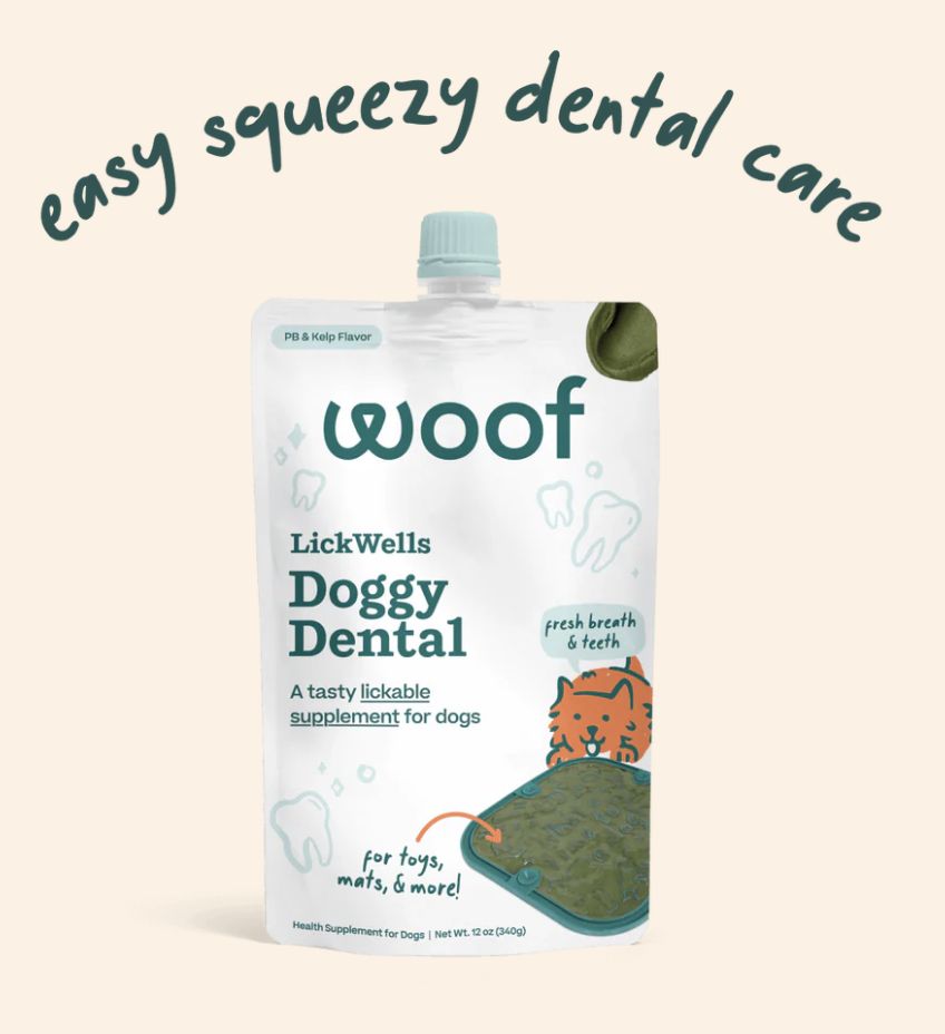 Woof Dog Treat Lickwells Doggy Dental PB Kelp 12 oz