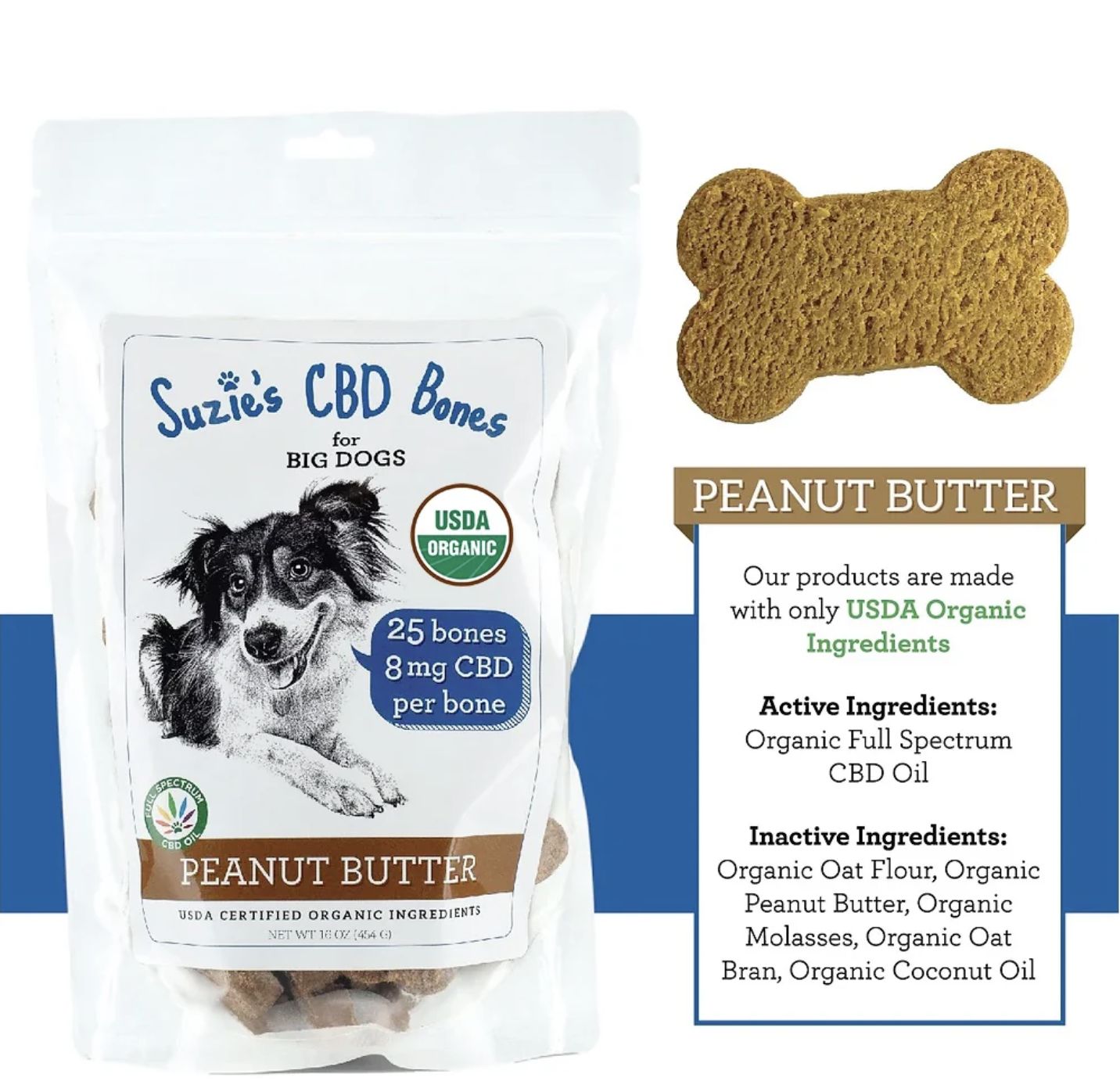 Suzie's CBD Bones for Big Dogs - Peanut Butter - 16oz Bag