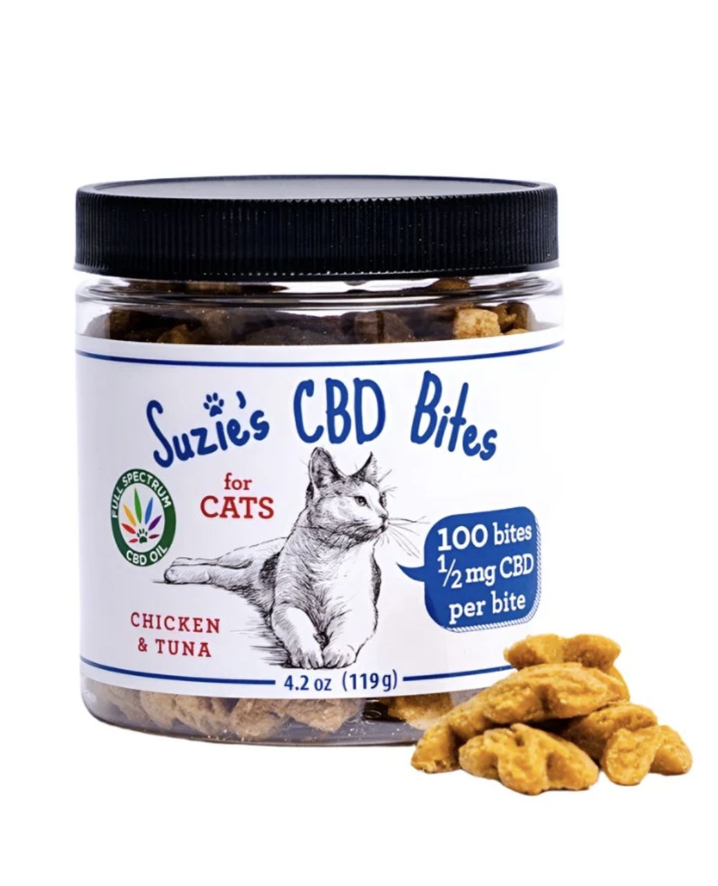 - Suzie's CBD Bites for Cats - (0.5mg, 100 count) - 4.2oz Jar
