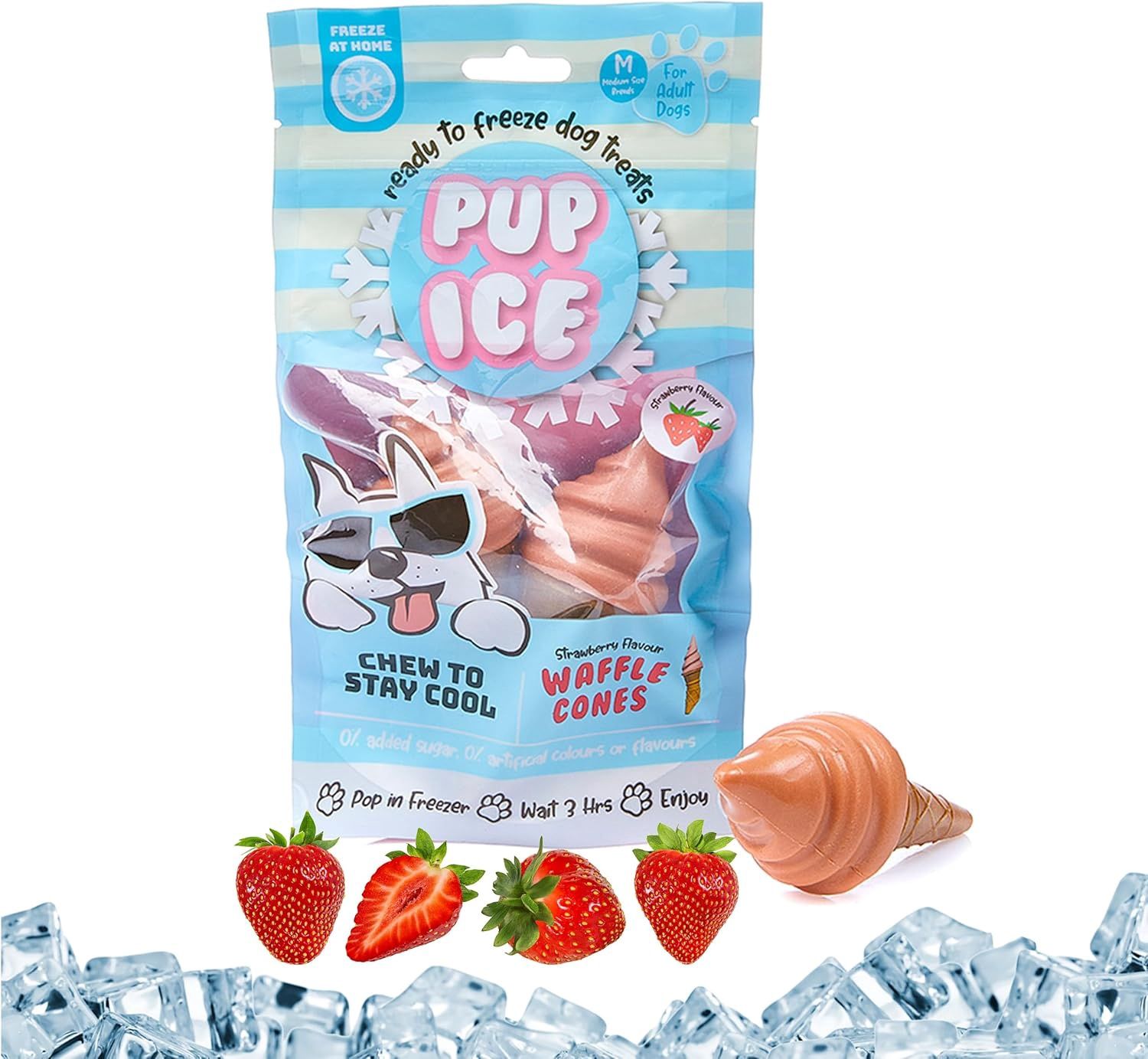 Pup Ice Waffle Cone Dog Chew Strawberry 2 pack