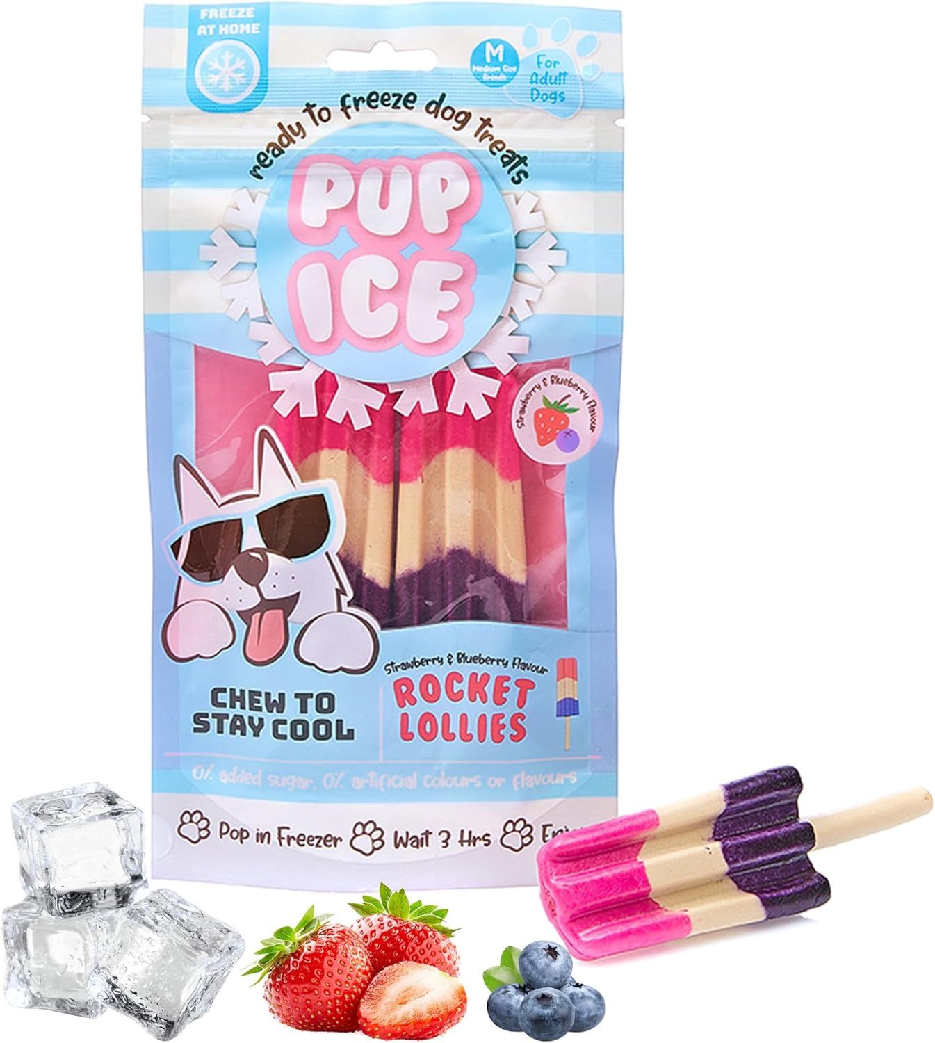 Pup Ice- Rocket Lollies Strawberry &amp; Blueberry Flavor, 2pcs