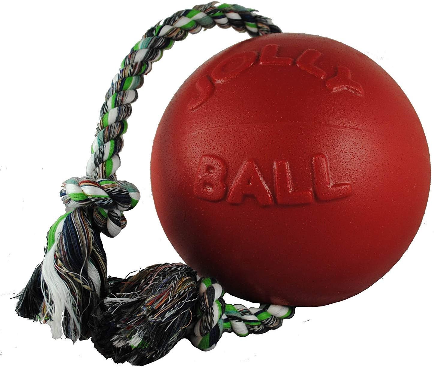 Jolly Pets Romp-n-Roll Rope and Ball Dog Toy, Red