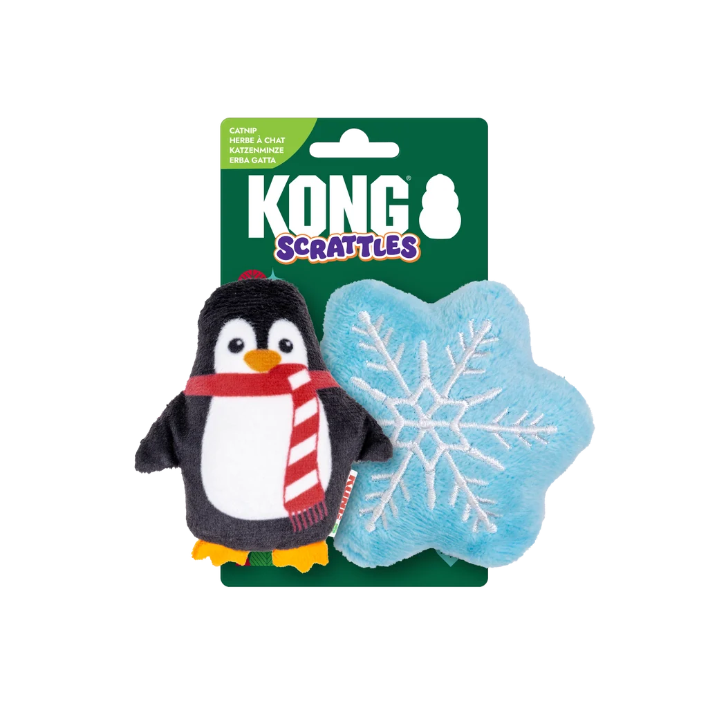 KONG HOLIDAY SCRATTLES PENGUIN, SNOWFLAKE 2-PK