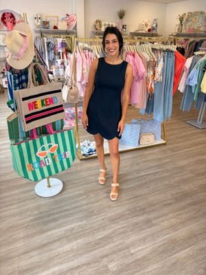 Cape Cod Scalloped Linen Dress Navy