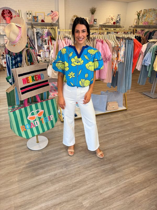 Blue Blooms Puff Sleeve Top