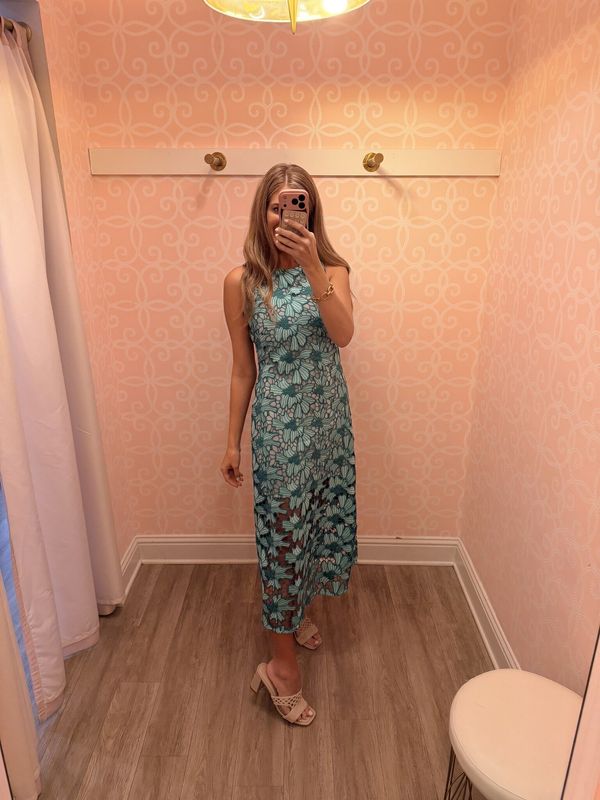 Labyrinth Flower Embroidered Midi Dress