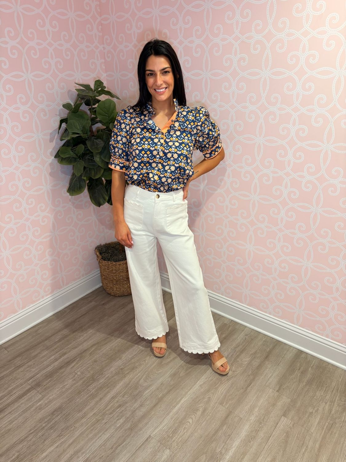 Laurel Floral Top Navy