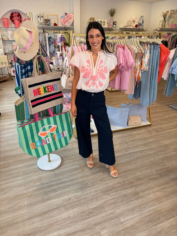 Echoes Scalloped Pocket Navy Pants