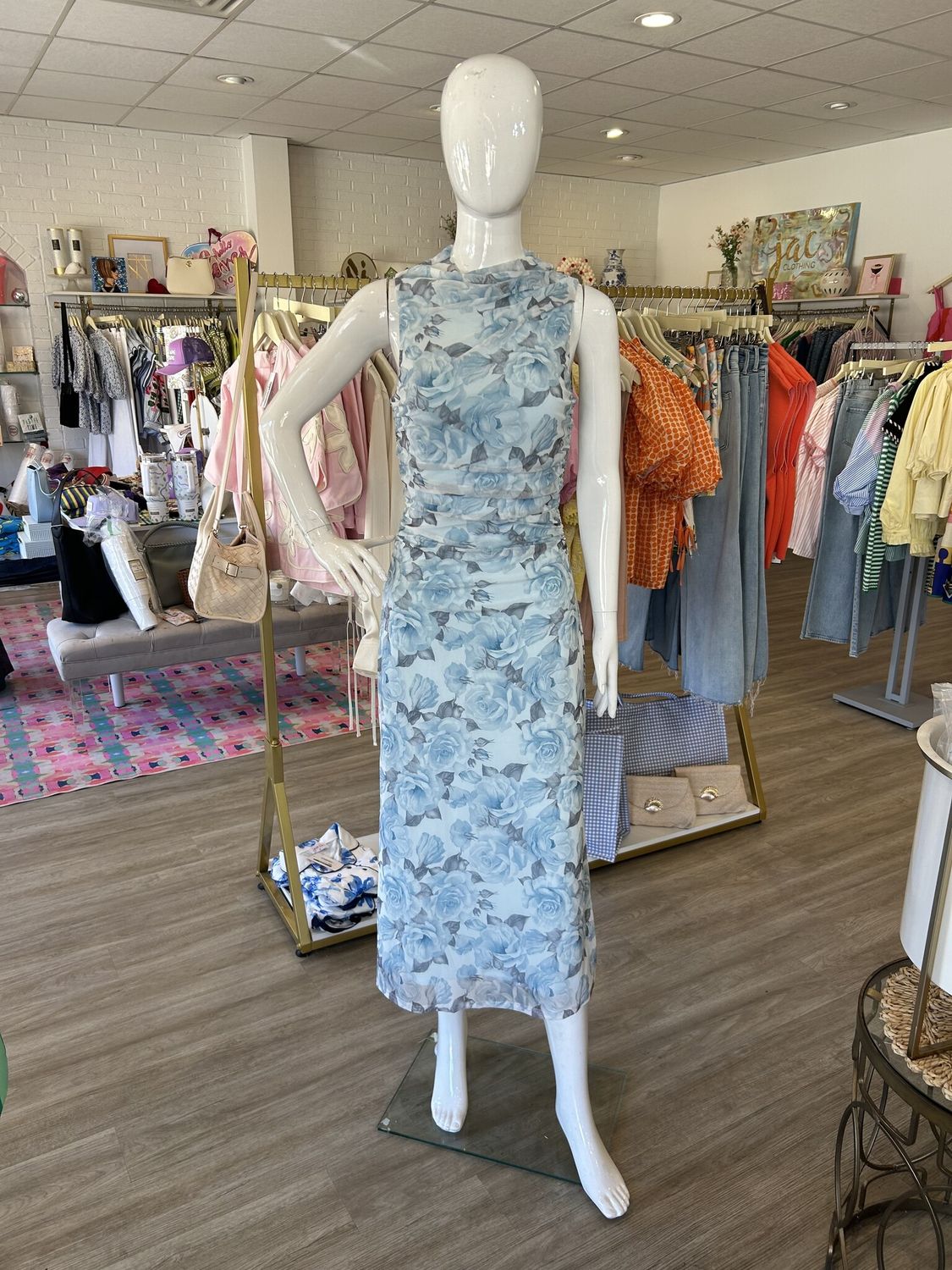 Sugar Lips Glacier Floral Ruched Midi Dress