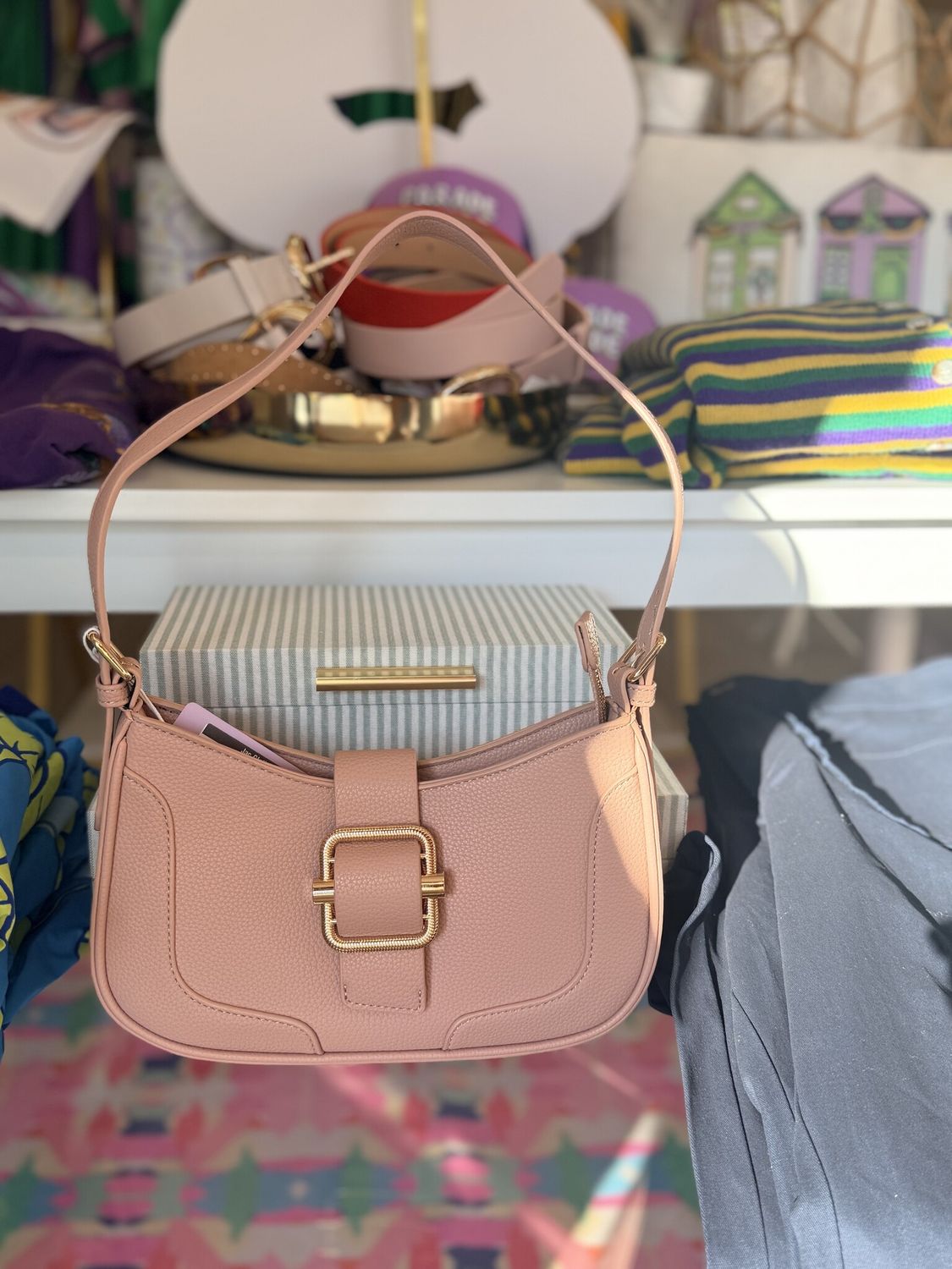 Madelyn Textured Buckle Shoulder Bag