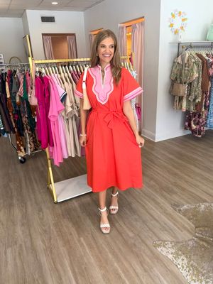 Carly Coral Midi Dress