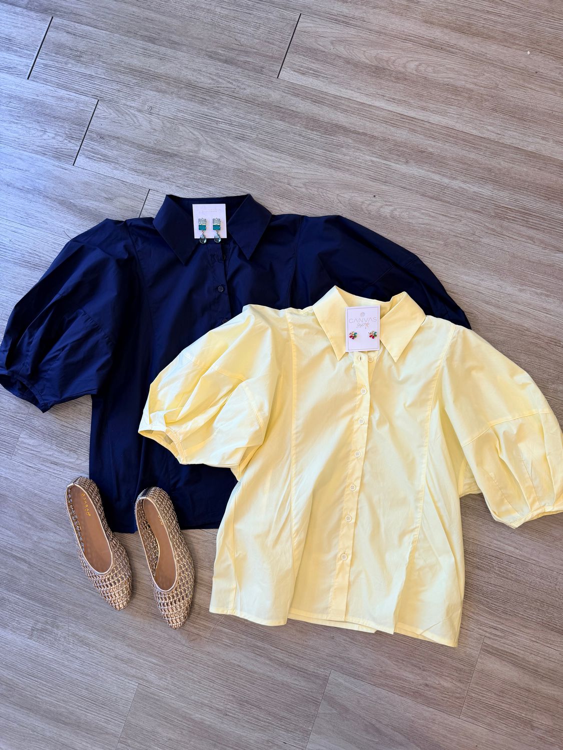 Lately Balloon Sleeve Button Up Top