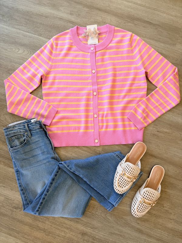 Katie Striped Pearl Button Cardigan