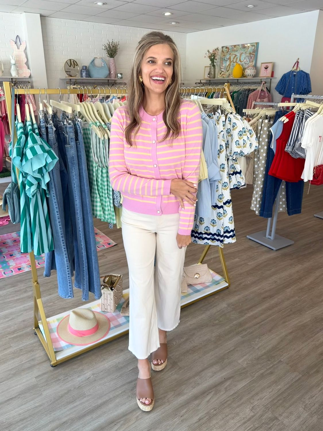 Katie Striped Pearl Button Cardigan