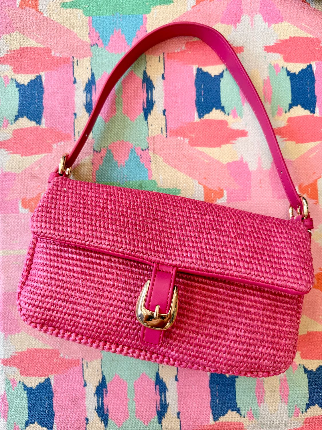Gloria Straw Crossbody Hot Pink
