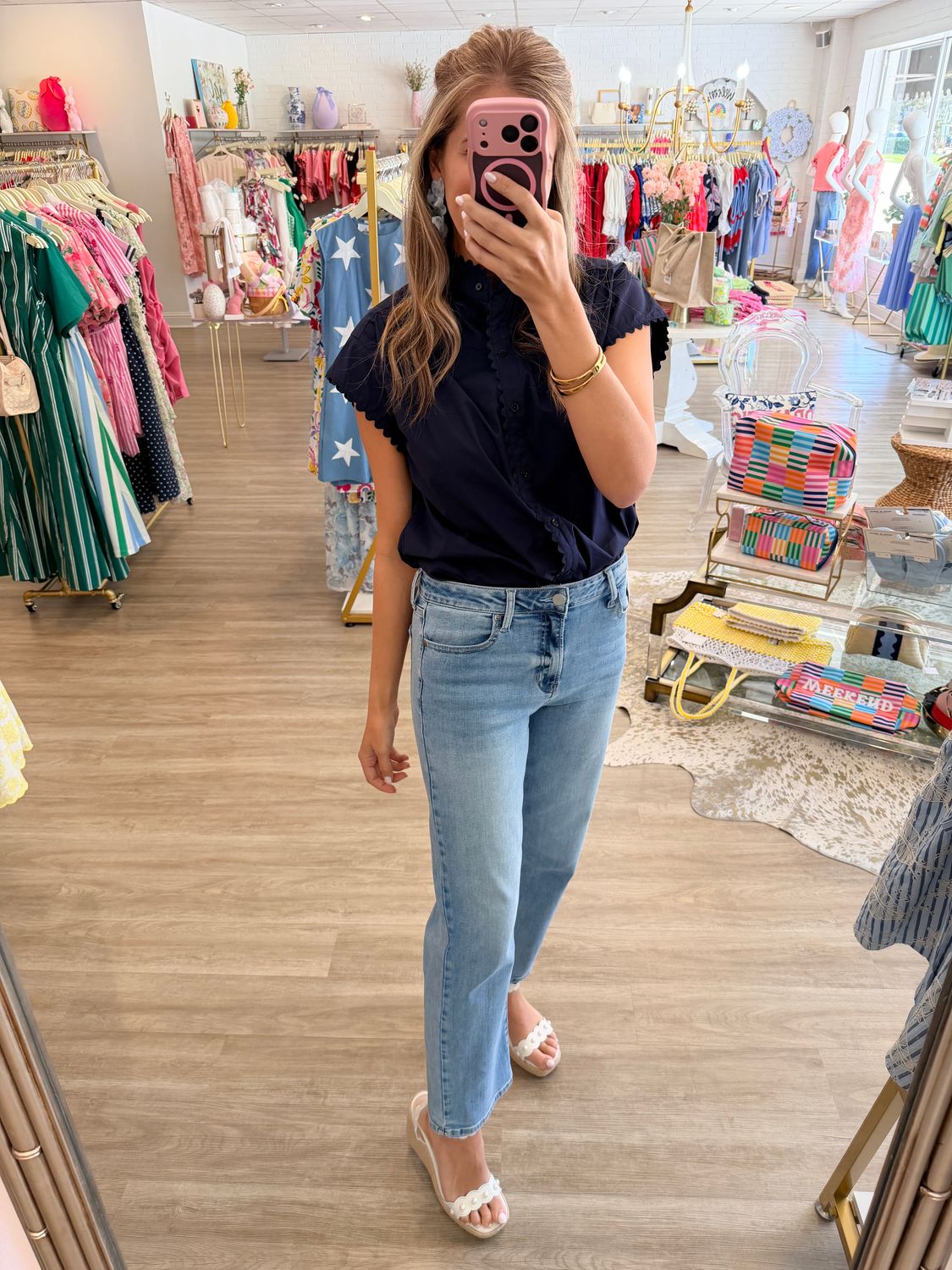 John Ric Rac Detailed Navy Top