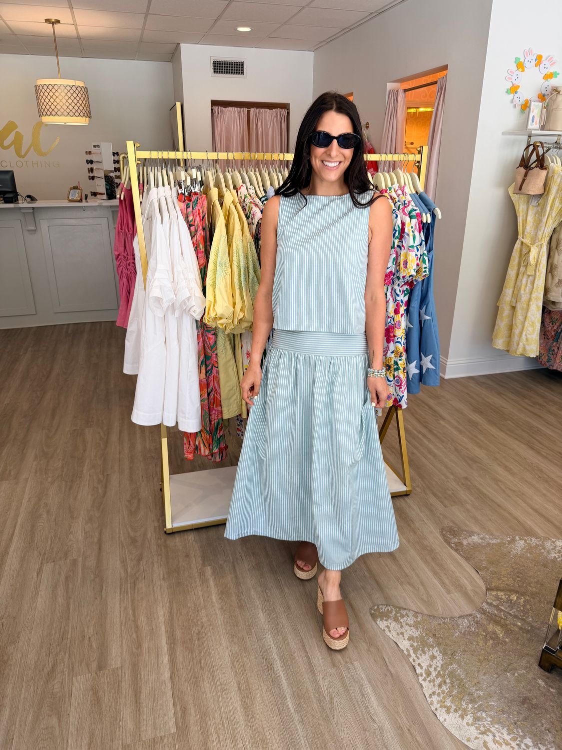 Timeless Pinstripe Button Back Top