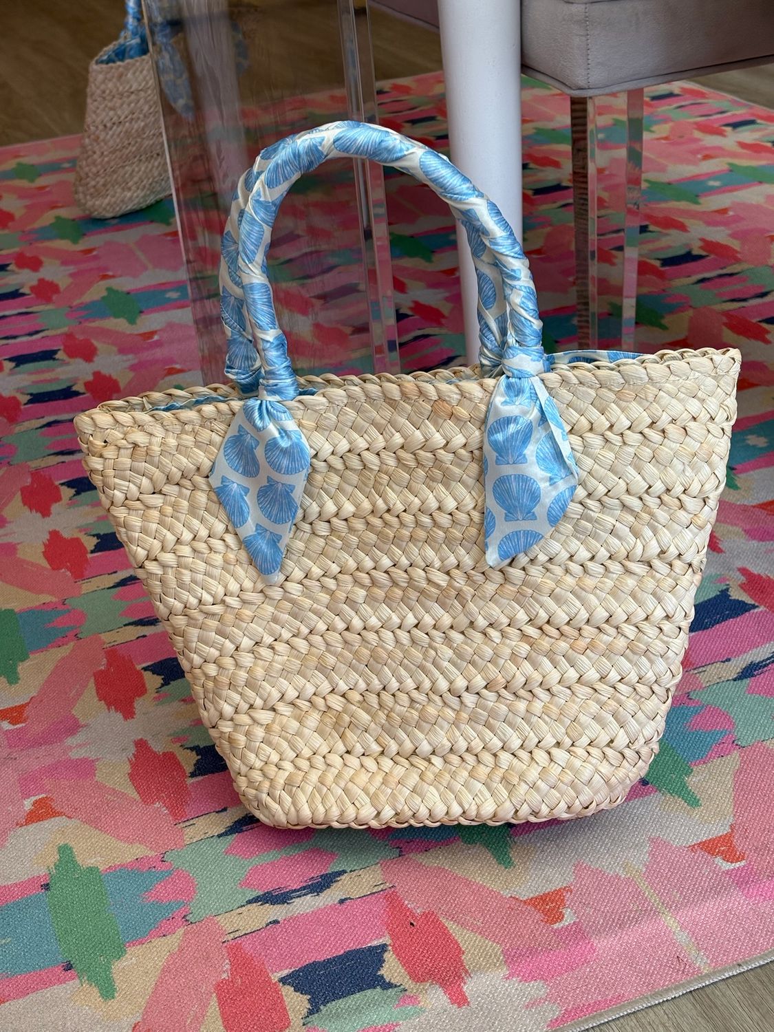 Blue Shell Raffia Bag