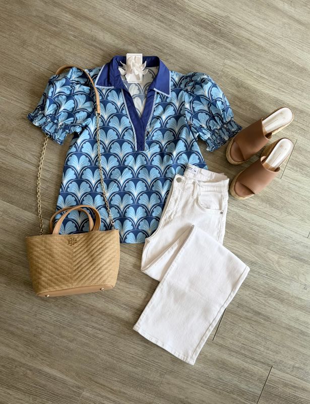 Kirsten Geometric Print Puff Sleeve Top