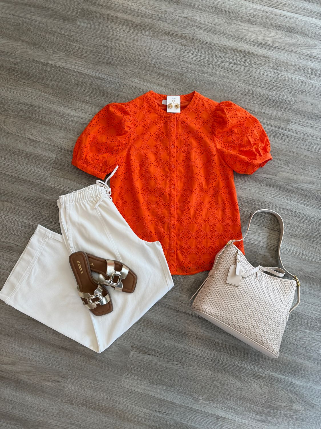 Moonflower Eyelet Button Down Top