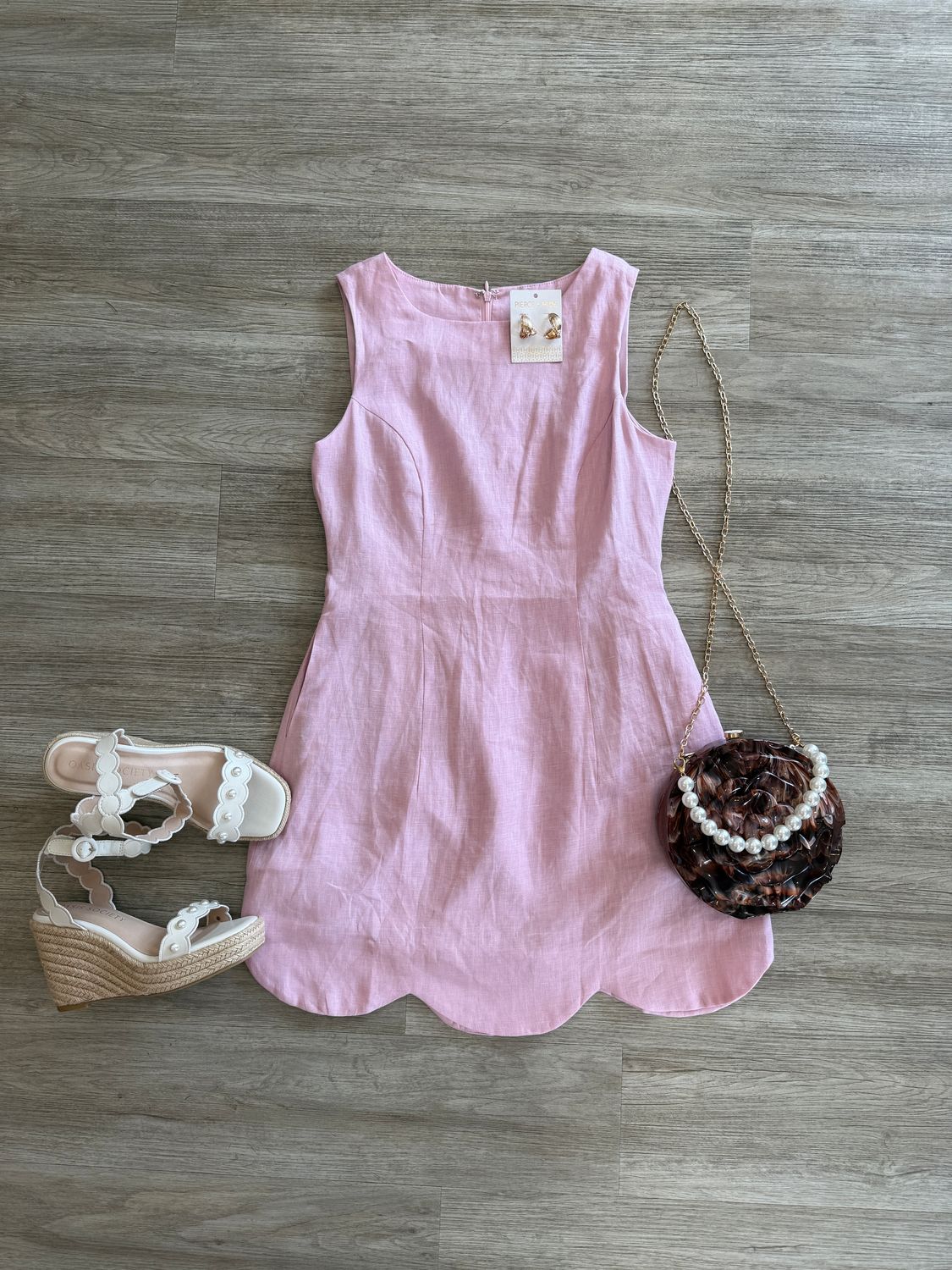Shelby Linen Scallop Hem Pink Dress