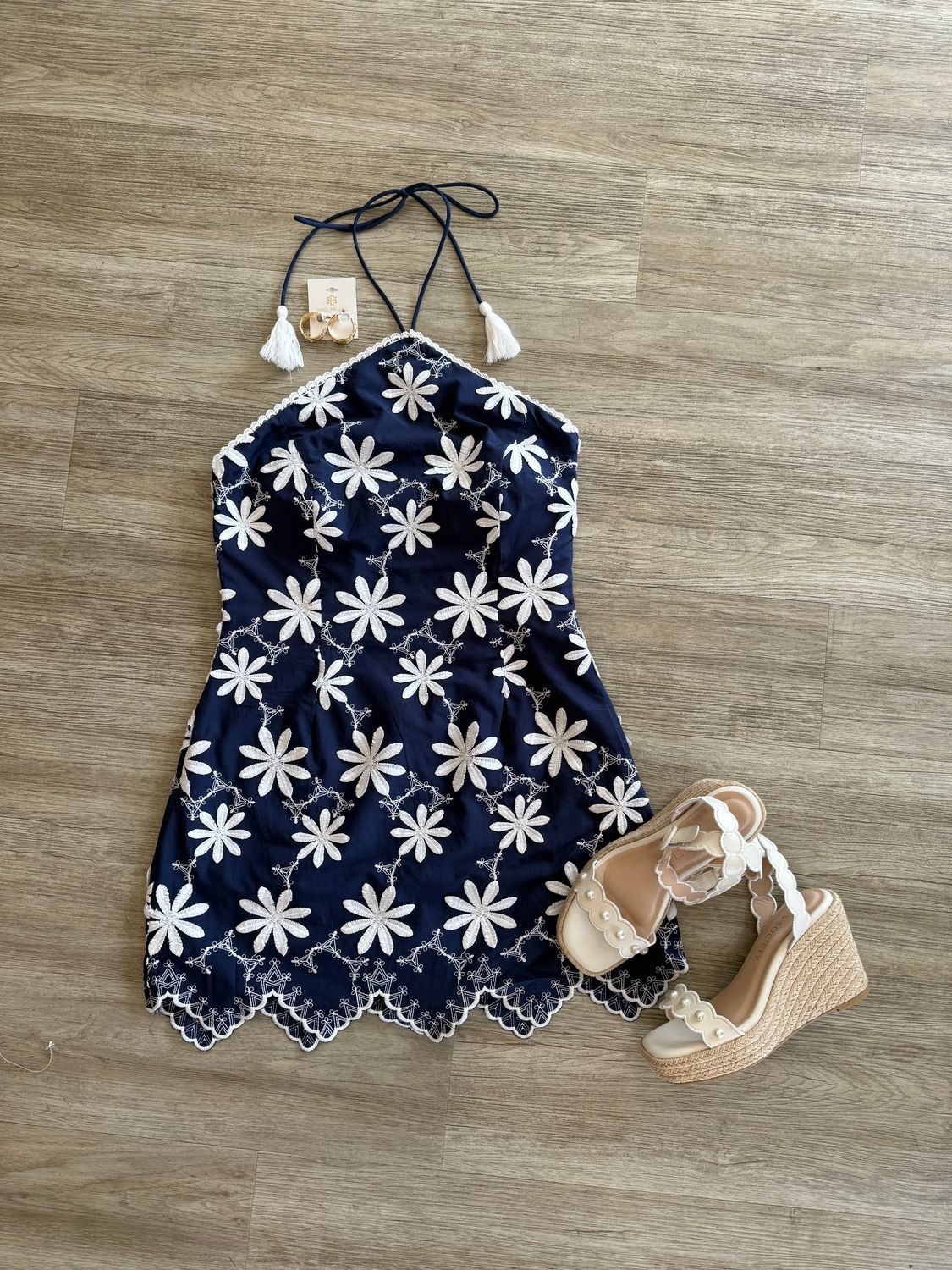 Stella Embroidered Scalloped Halter Dress