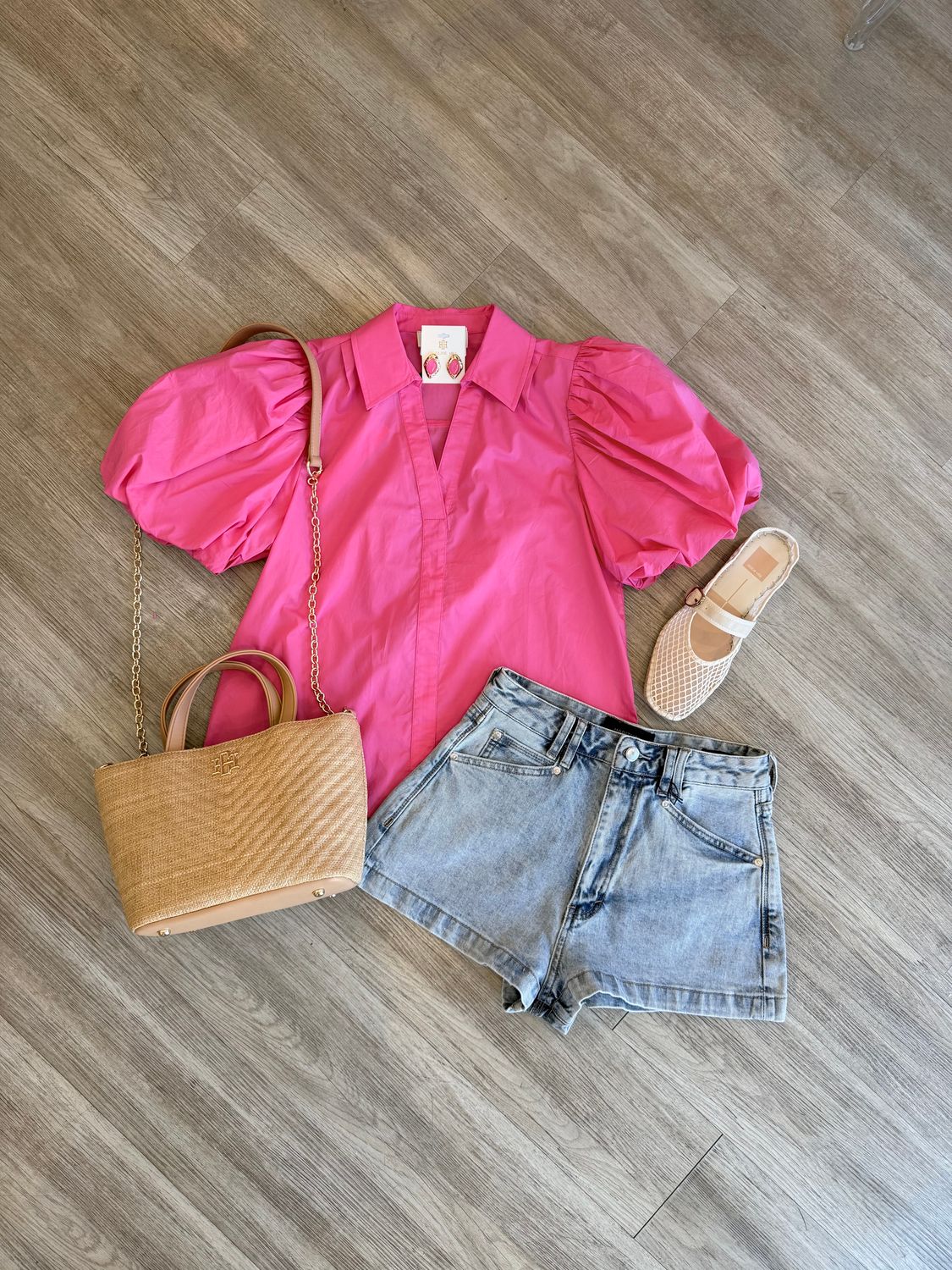 Beverly Bubble Sleeve Top Hot Pink