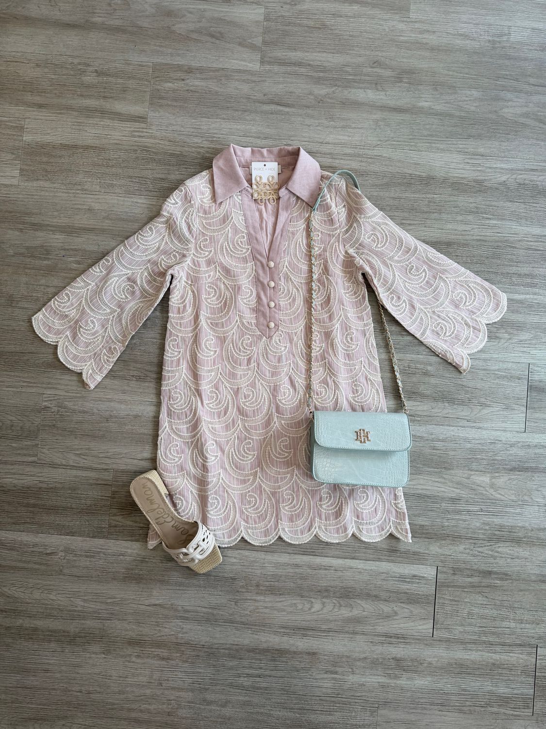Anna Striped Scalloped Shirt Dress