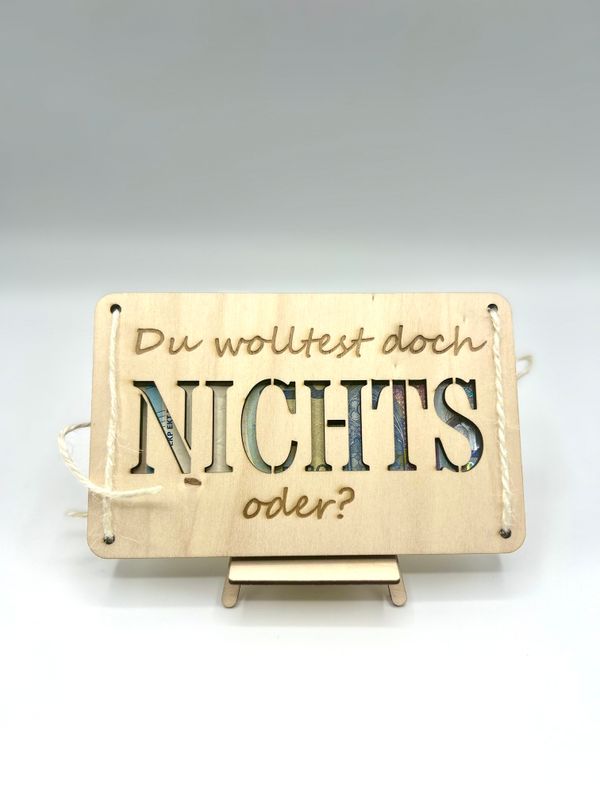 „Du wolltest doch nichts“ – originelle Holzkarte für Geldgeschenke