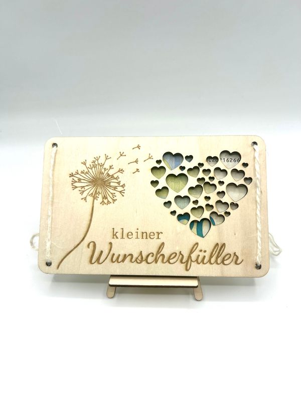 „Kleiner Wunscherfüller" – originelle Holzkarte für Geldgeschenke