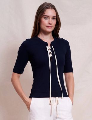 Lace Up Tee in Deep Navy