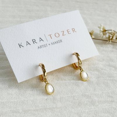 Mother Of Pearl Charm Hoops