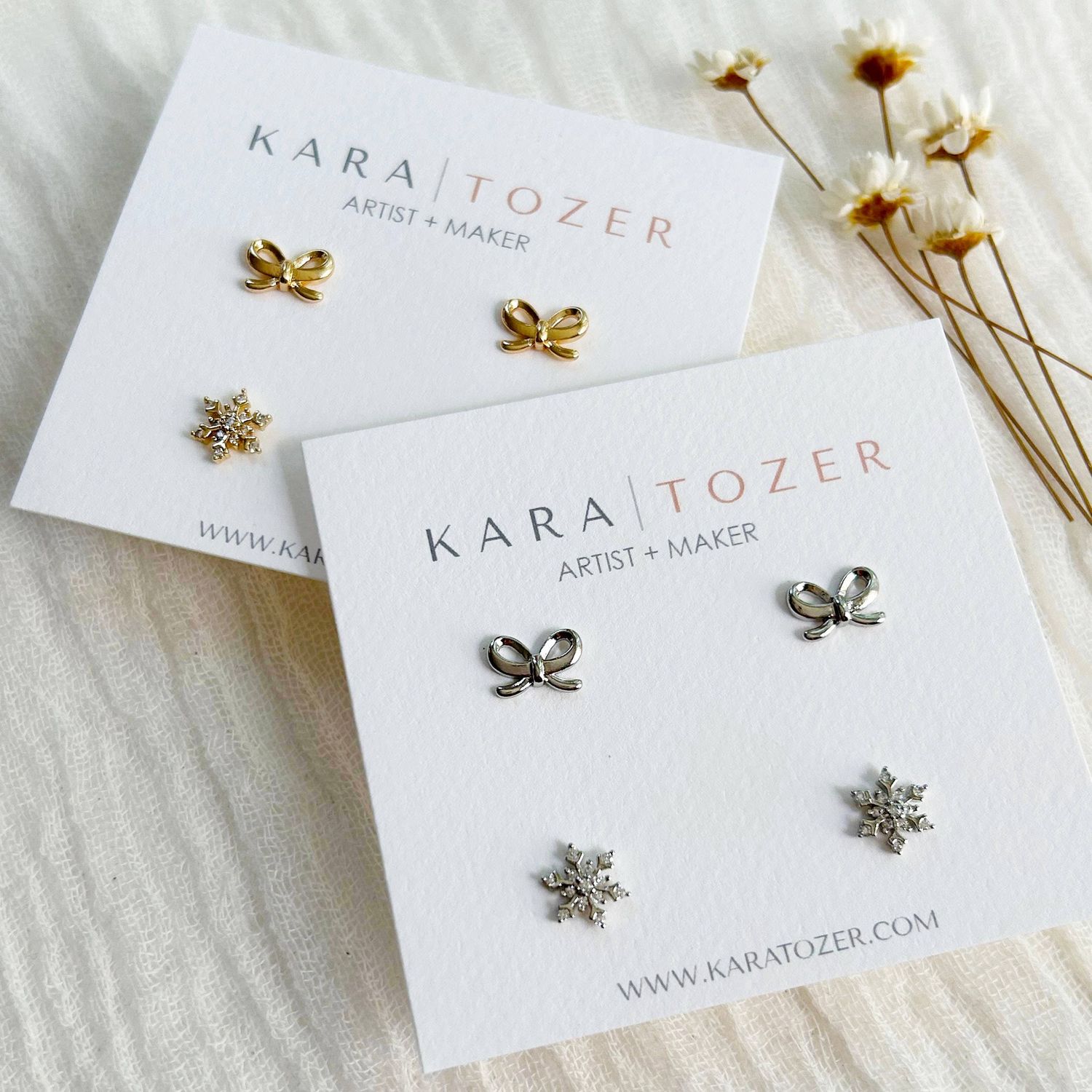 Snowflake &amp; Bow Stud Set