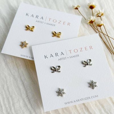 Snowflake &amp; Bow Stud Set